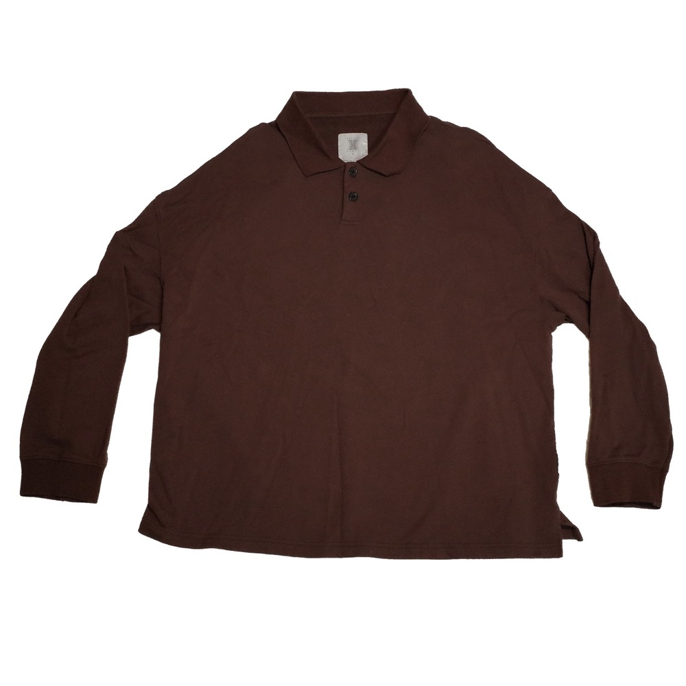 Savage X Fenty Mens Burgundy Long Sleeve Polo Shirt Relaxed Fit Casual Top L